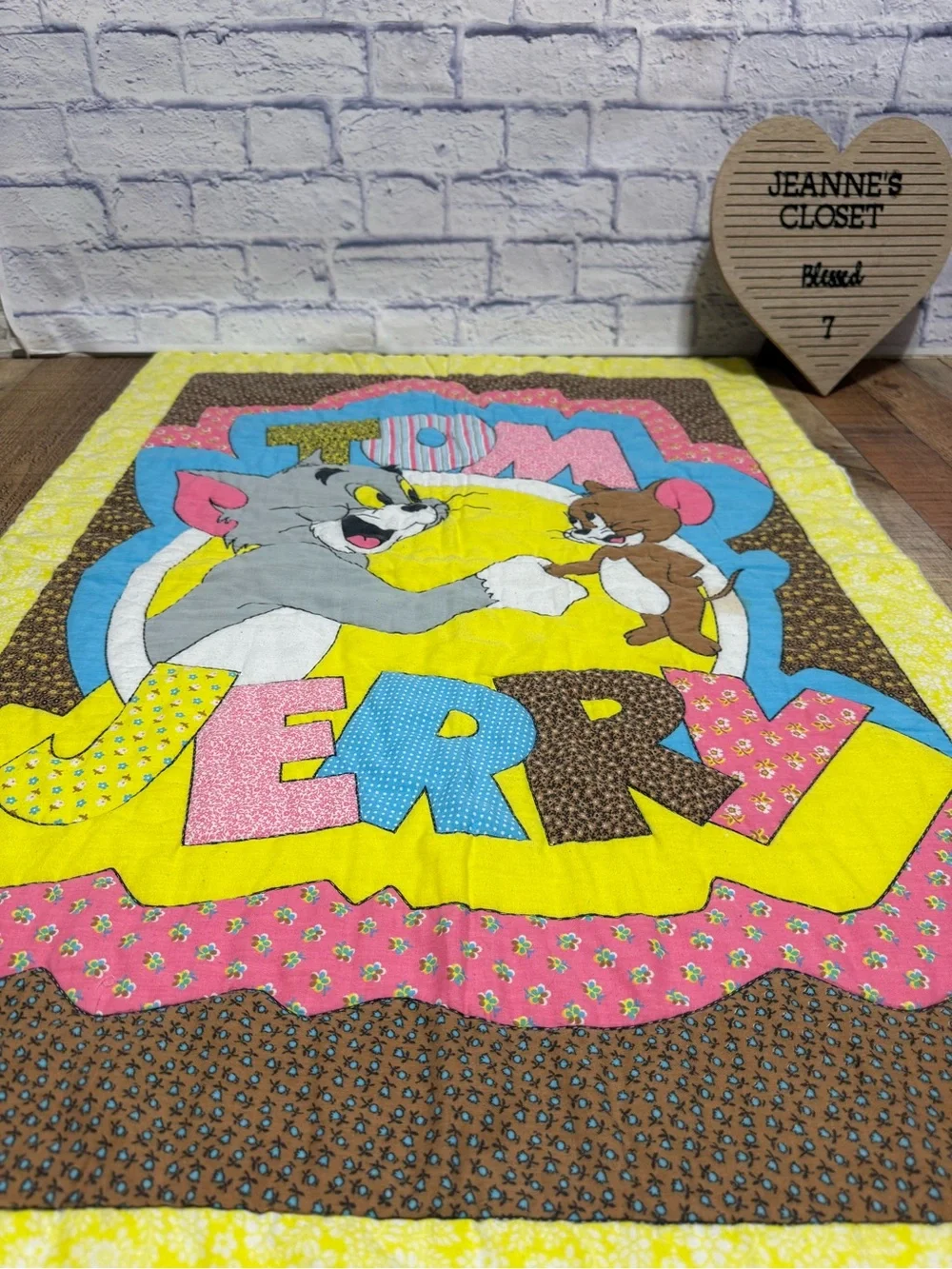 Vintage 1980 Tom & Jerry  Children’s Or Crib Size Quilted Blanket Handmade